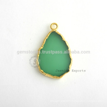 925 Sterling Silver Micron plaqué or Green Onyx Gemstone Bezel Station Bezel Connecteur et Charm Fabricant